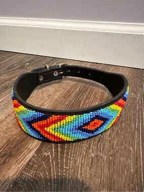 Leather Dog Collar with Rainbow Beading